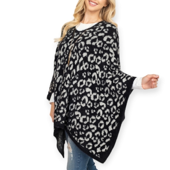 Leopard Print Poncho Sweater - Picture 6 of 13